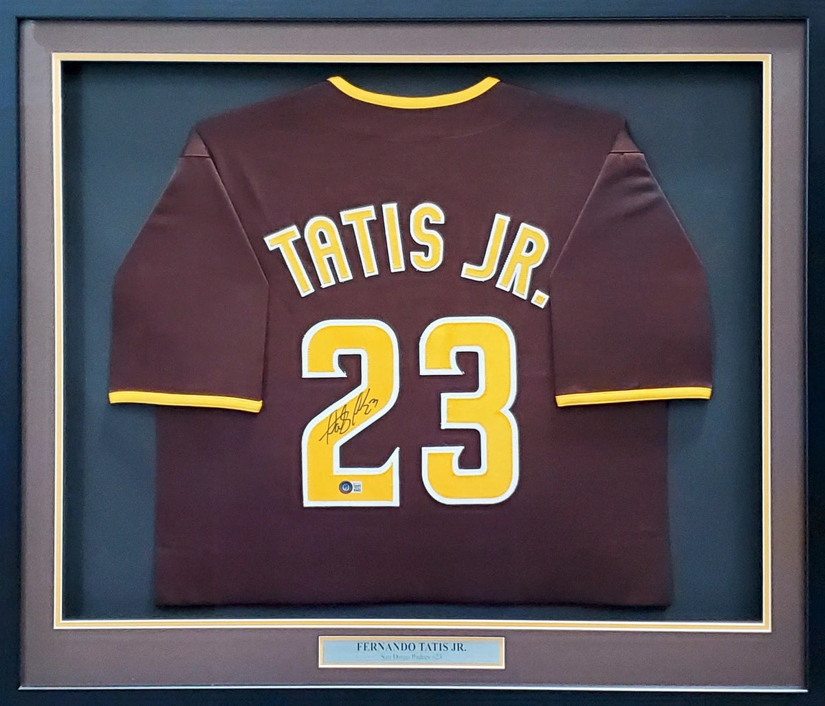 Fernando Tatis Jr. Autographed Framed San Diego Padres Brown Jersey (Approx. 31x36) - Beckett BAS Authenticated