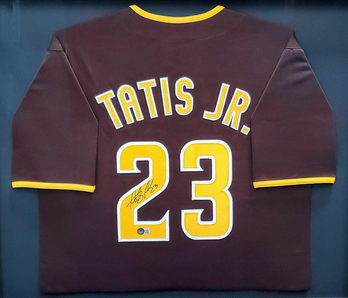 Fernando Tatis Jr. Autographed Framed San Diego Padres Brown Jersey (Approx. 31x36) - Beckett BAS Authenticated