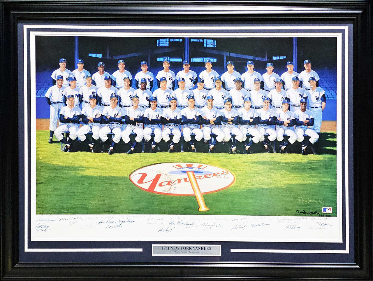 1961 New York Yankees Autographed Framed 24x36 Lithograph Photo With 34 Signatures Including Mickey Mantle & Yogi Berra #535/1000 PSA/DNA #AI03402