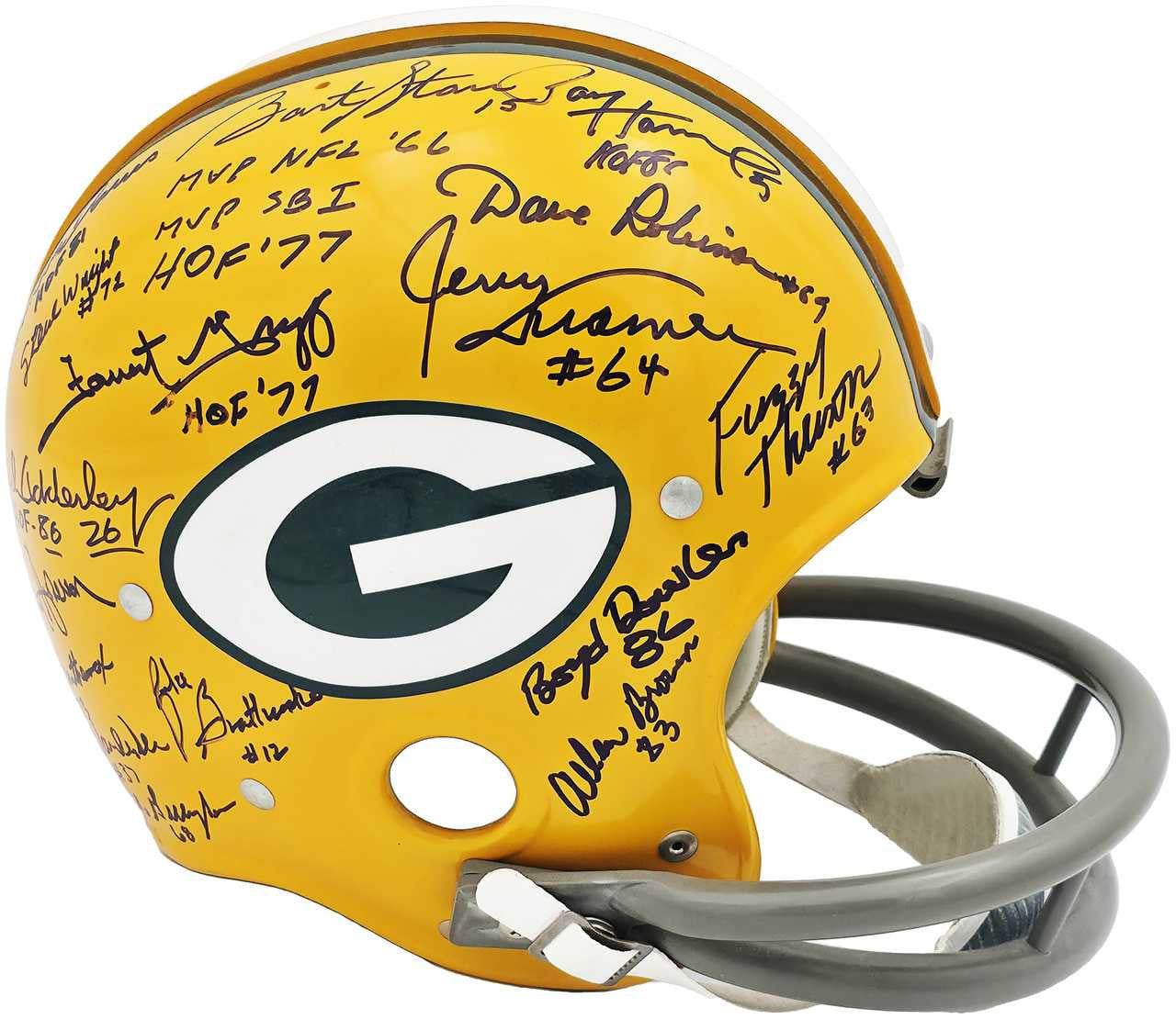 1966 Packers Team Signed Yellow Full-Size Helmet – 32 Sigs w/ Bart Starr & Jim Taylor – BAS COA