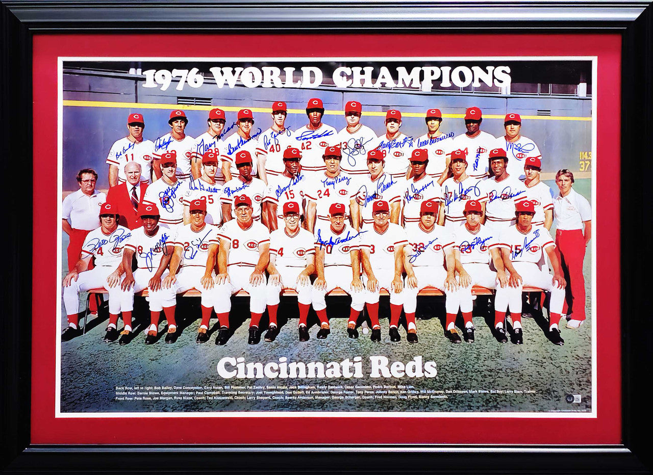 1976 Reds “Big Red Machine” Team Signed Framed Poster – BAS COA