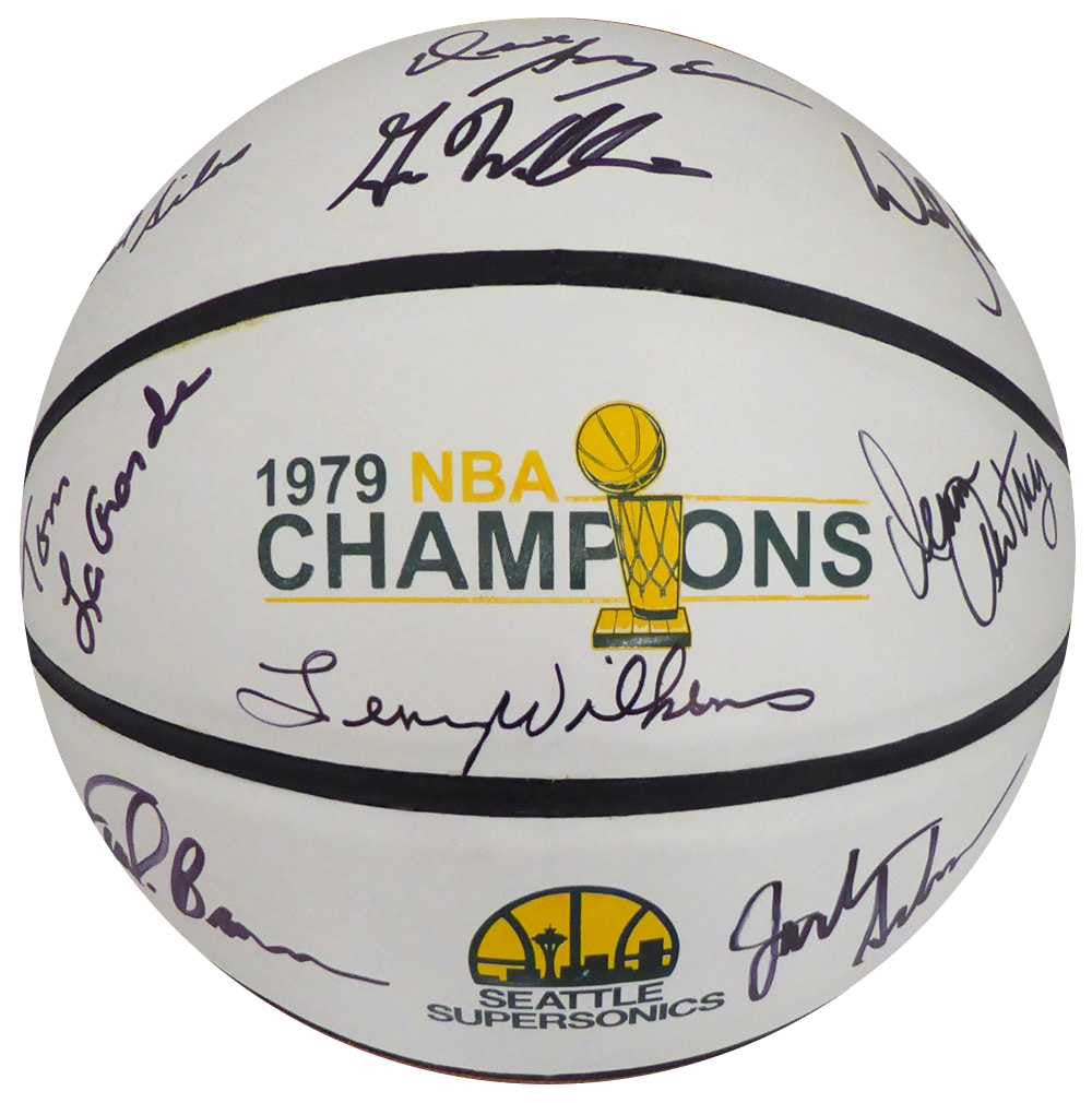 1978-79 NBA Champions Seattle Supersonics Multi Signed Autographed Basketball With 9 Signatures Including Fred Brown & Lenny Wilkens MCS Holo