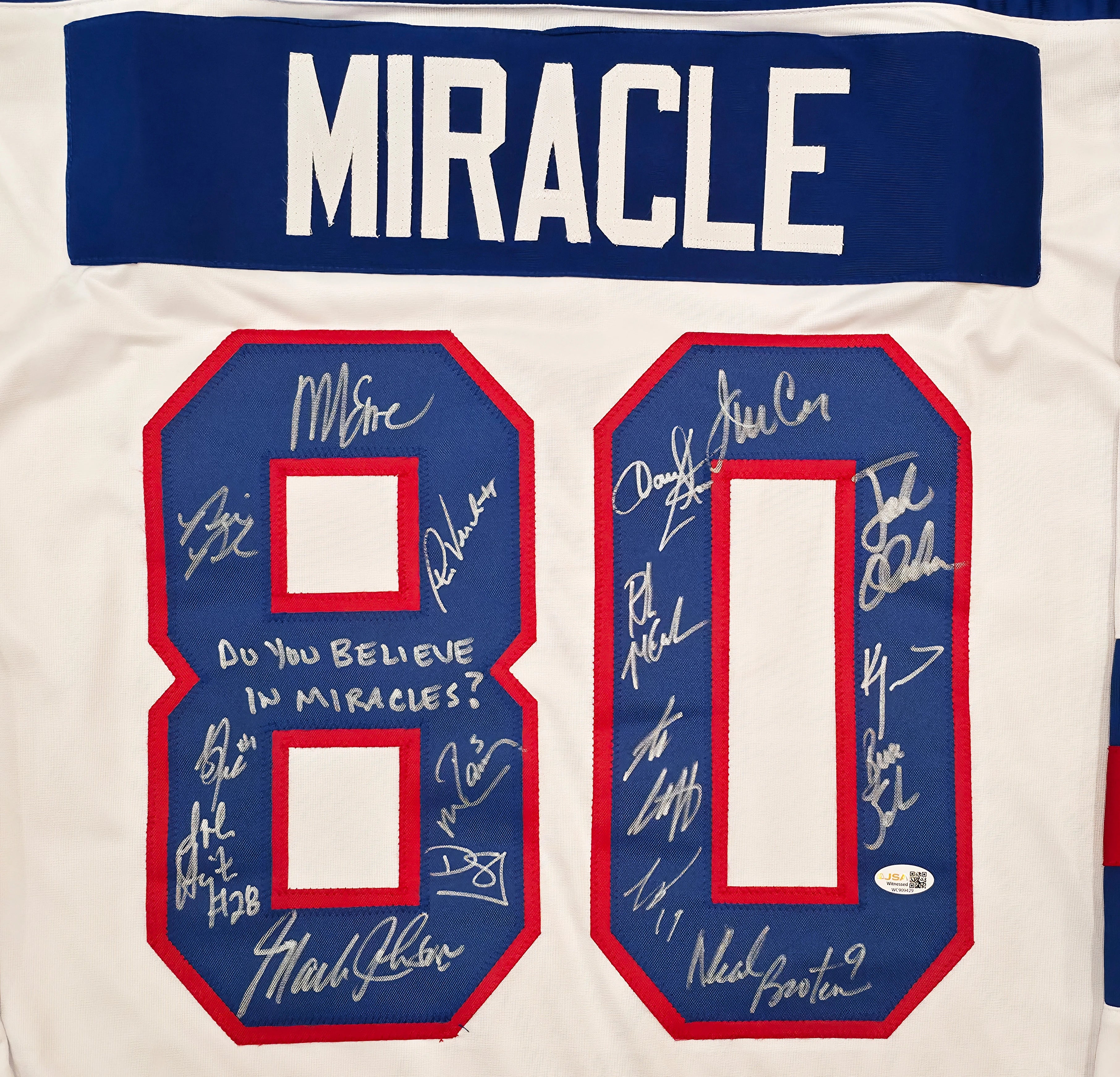 1980 Team USA Miracle on Ice Autographed White Jersey 17 Signatures Inscribed | JSA Witness