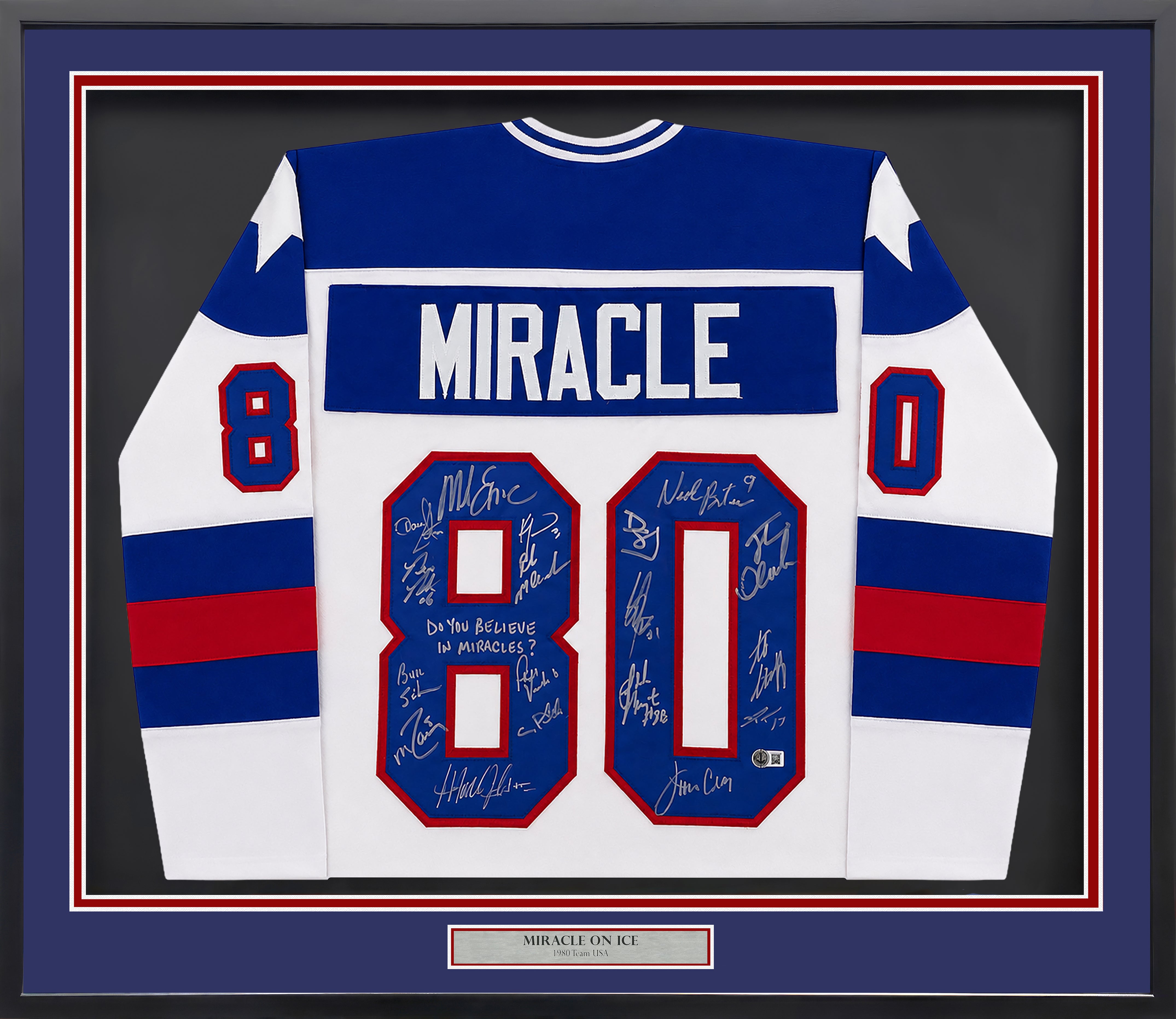 1980 Miracle on Ice Team-Signed Framed Jersey 18 Autographs - BAS Witnessed