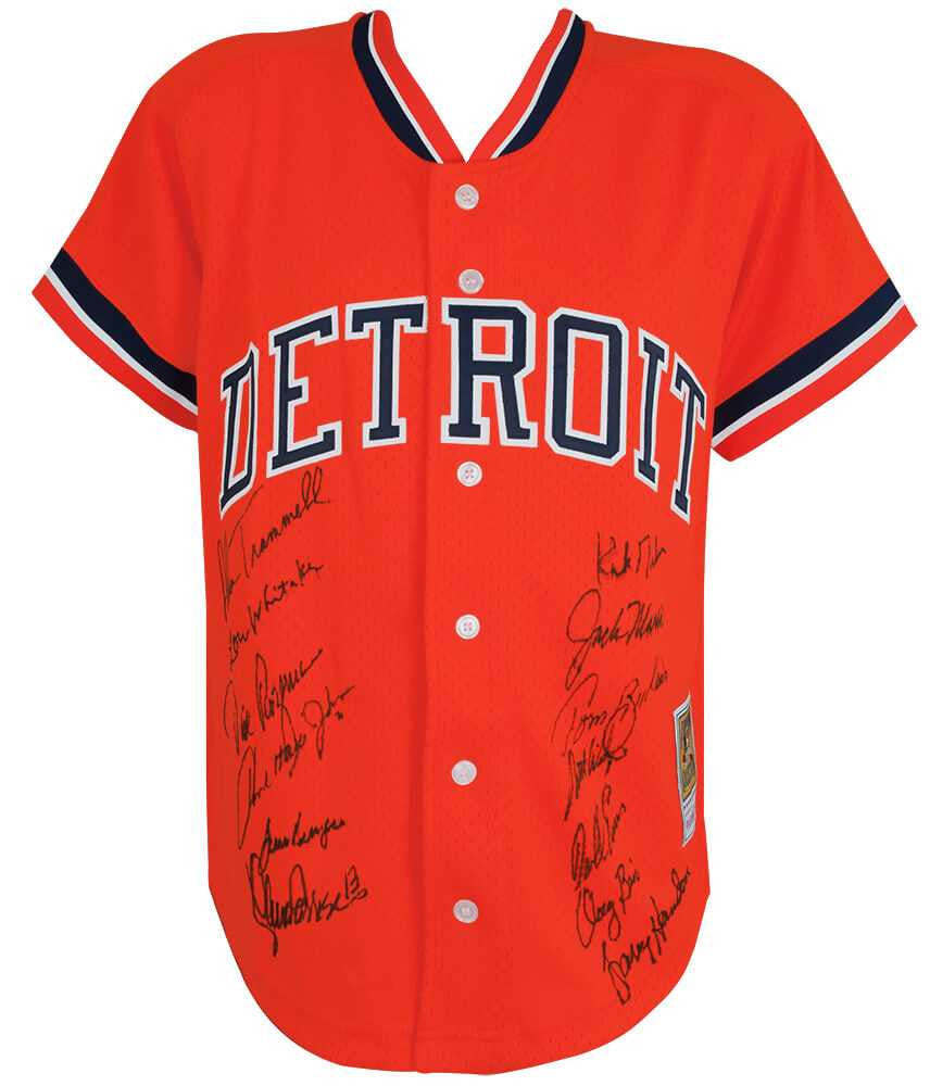 1984 Detroit Tigers Team Signed Kirk Gibson Mitchell & Ness Orange Replica Jersey (13 Signatures) – Schwartz Authenticated