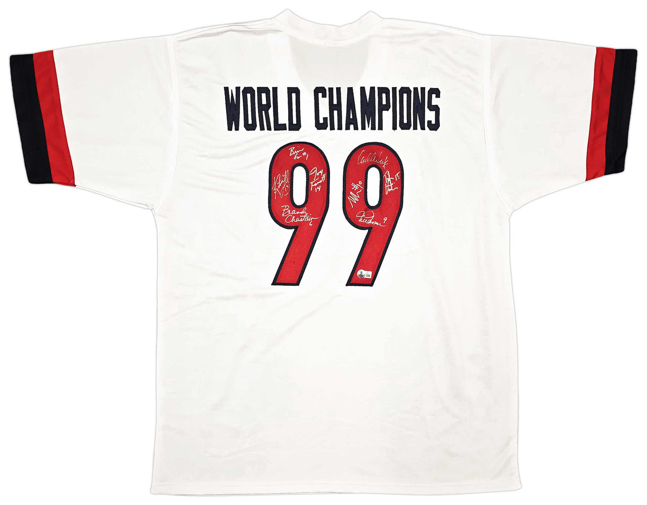 1999 Team USA Women’s Soccer World Cup Champions Autographed White Jersey – 8 Signatures incl. Hamm & Chastain – Beckett BAS Witness