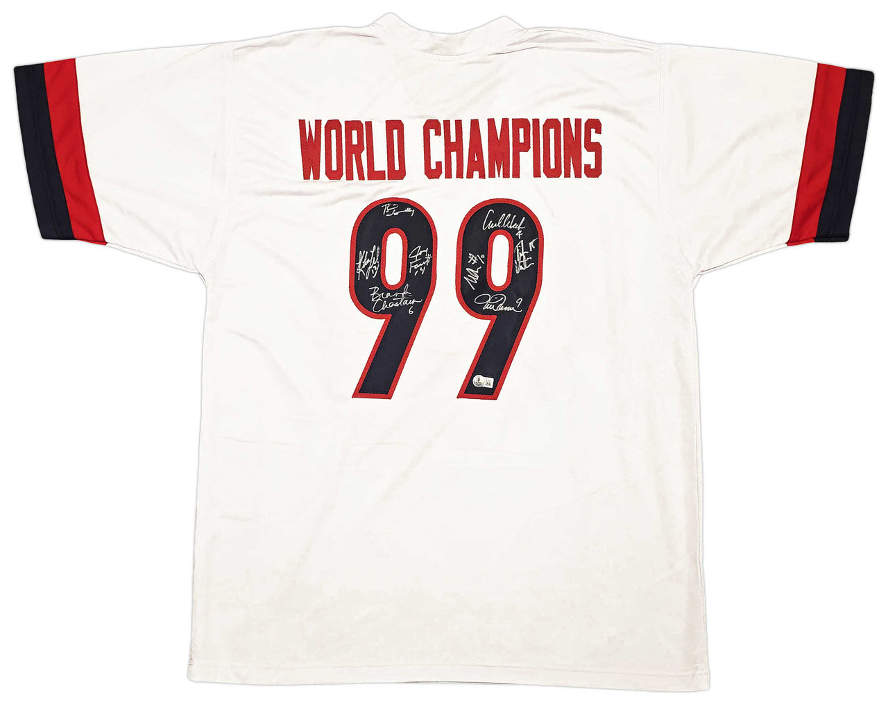 1999 Team USA Women’s Soccer World Cup Champions Autographed White Jersey – 8 Signatures incl. Hamm & Chastain – Beckett BAS Witness!