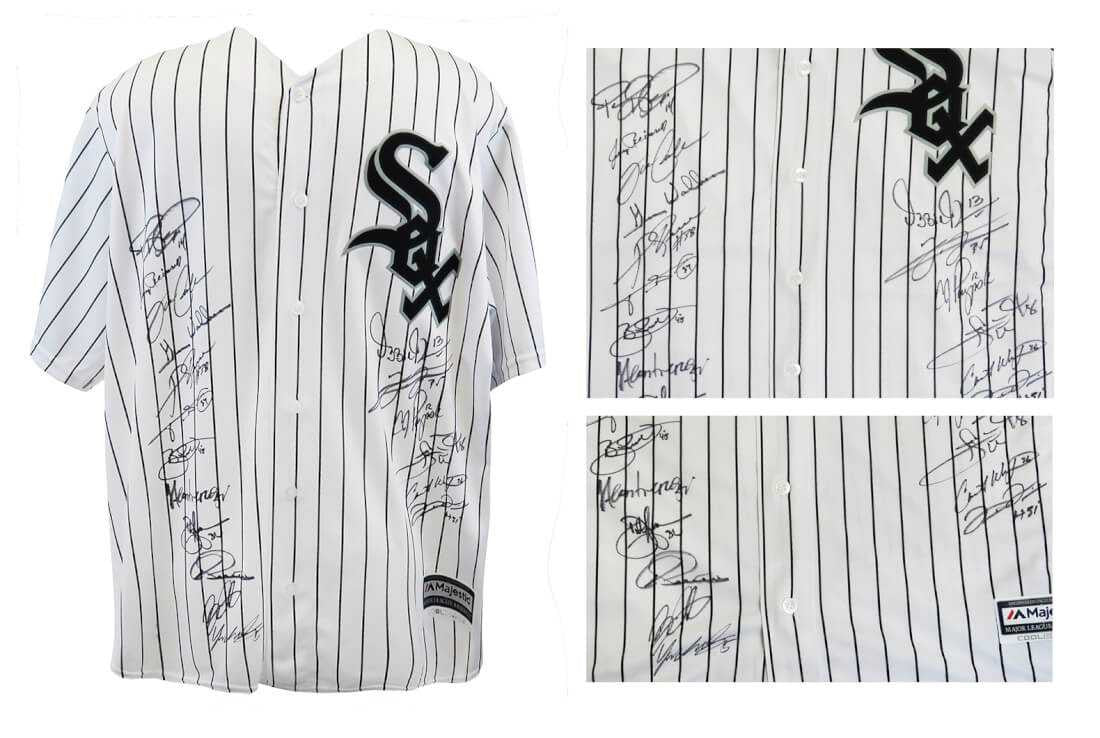 2005 Chicago White Sox Team Signed White Pinstripe Majestic Jersey – Schwartz Sports COA