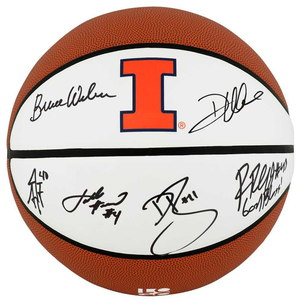 2005 Illinois Fighting Illini Team Signed Illinois Logo Brands Basketball w/6-Signatures - Schwartz Authenticated