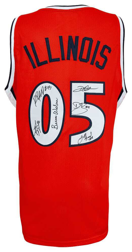 2005 Illinois Fighting Illini Team Signed Orange Custom Basketball Jersey w/6 Signatures – Deron Williams, Dee Brown, Luther Head – Schwartz Authenticated