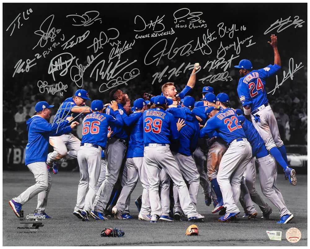 2016 Chicago Cubs Team Signed 16x20 World Series Celebration Photo (24 Sigs) – Schwartz COA