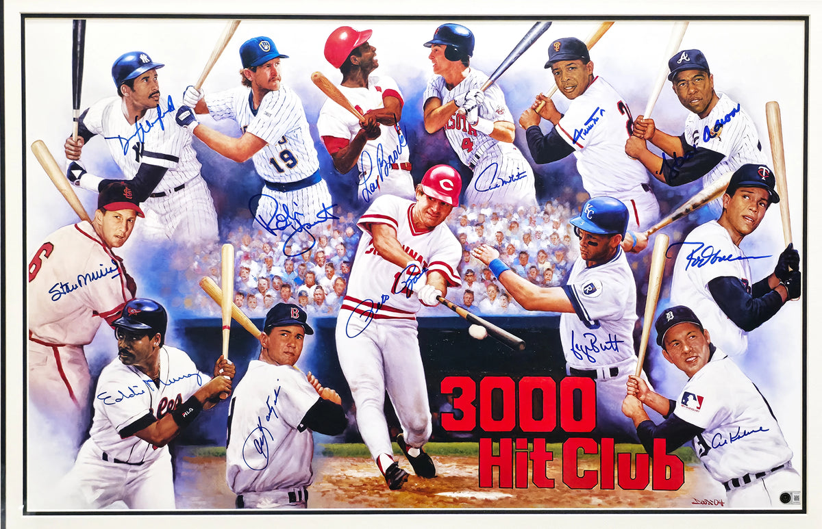 3000 Hit Club 13-Signed Lithograph Framed Display (Mays & Aaron) | Beckett BAS