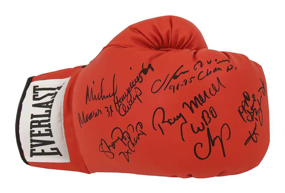 5 Heavyweight Champions Multi Signed Everlast Boxing Glove – Schwartz COA