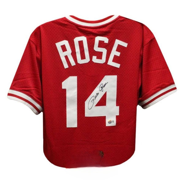Pete Rose Autographed Cincinnati Mitchell & Ness Red Baseball Jersey (XL) - BAS