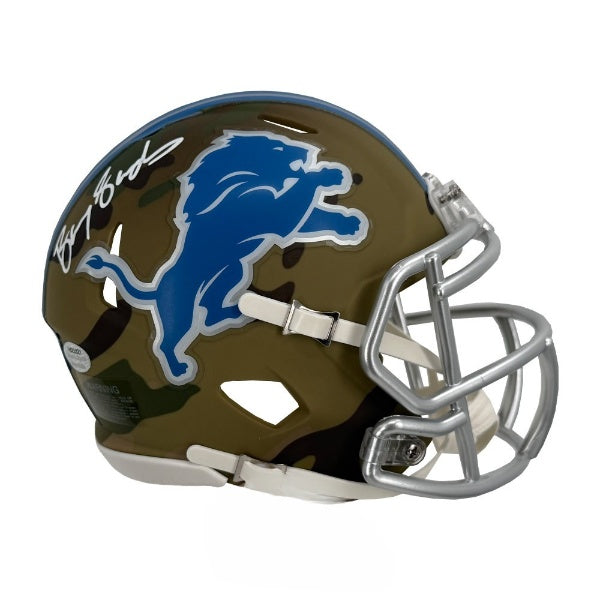 Barry Sanders Autographed Detroit Lions Camo Salute to Service Mini Helmet JSA Authenticated