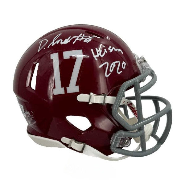 DeVonta Smith “Heisman 2020” Signed Alabama Crimson Tide Speed Mini Helmet – BAS COA