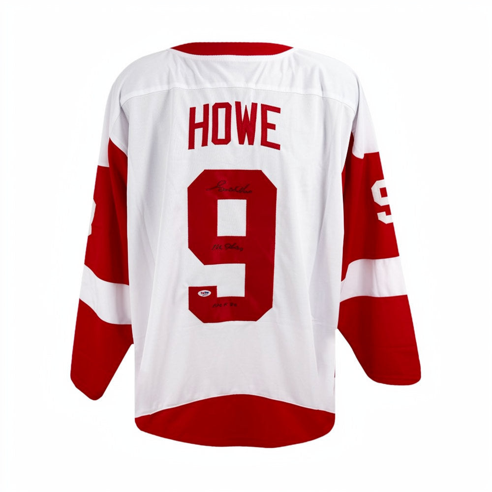 Gordie Howe Signed Red Wings White Jersey "Mr. Hockey, HOF 72" - PSA/DNA
