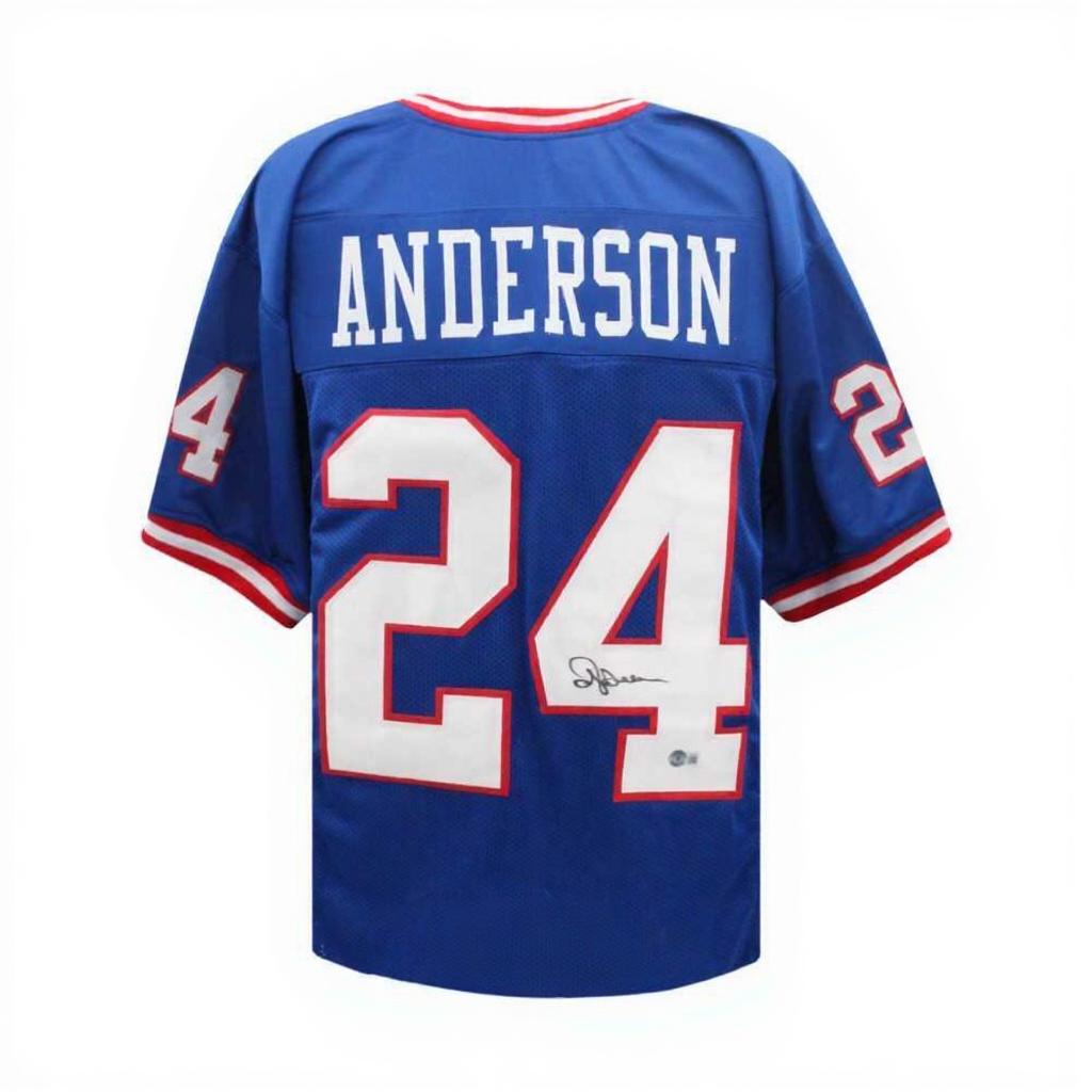 Ottis Anderson Autographed New York Giants Blue Custom Jersey – Beckett BAS Witness