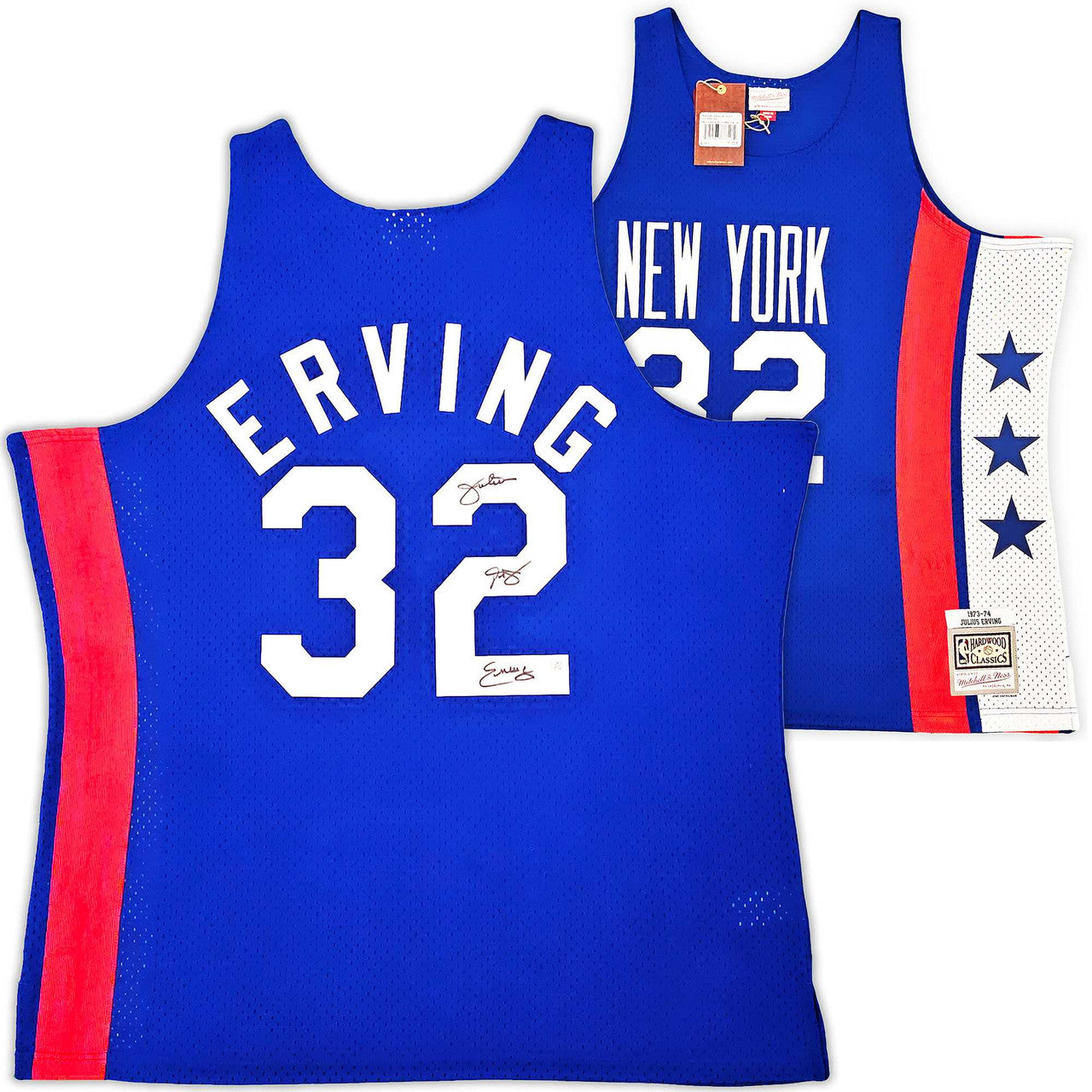 ABA New Jersey Nets Julius "Dr. J" Erving Autographed Blue Authentic Mitchell & Ness 1973-74 HWC Swingman Jersey Size XXL Beckett BAS Witness