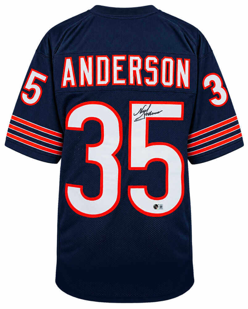 Neal Anderson Autographed Chicago Bears Navy Custom Football Jersey (Size XL) - Beckett Authenticated