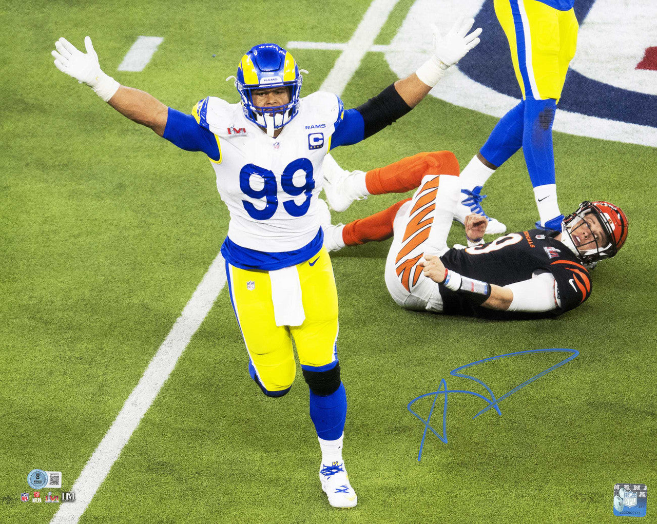 Aaron Donald Autographed 16x20 Photo Los Angeles Rams Super Bowl LVI 56 Last Play Beckett BAS Witness