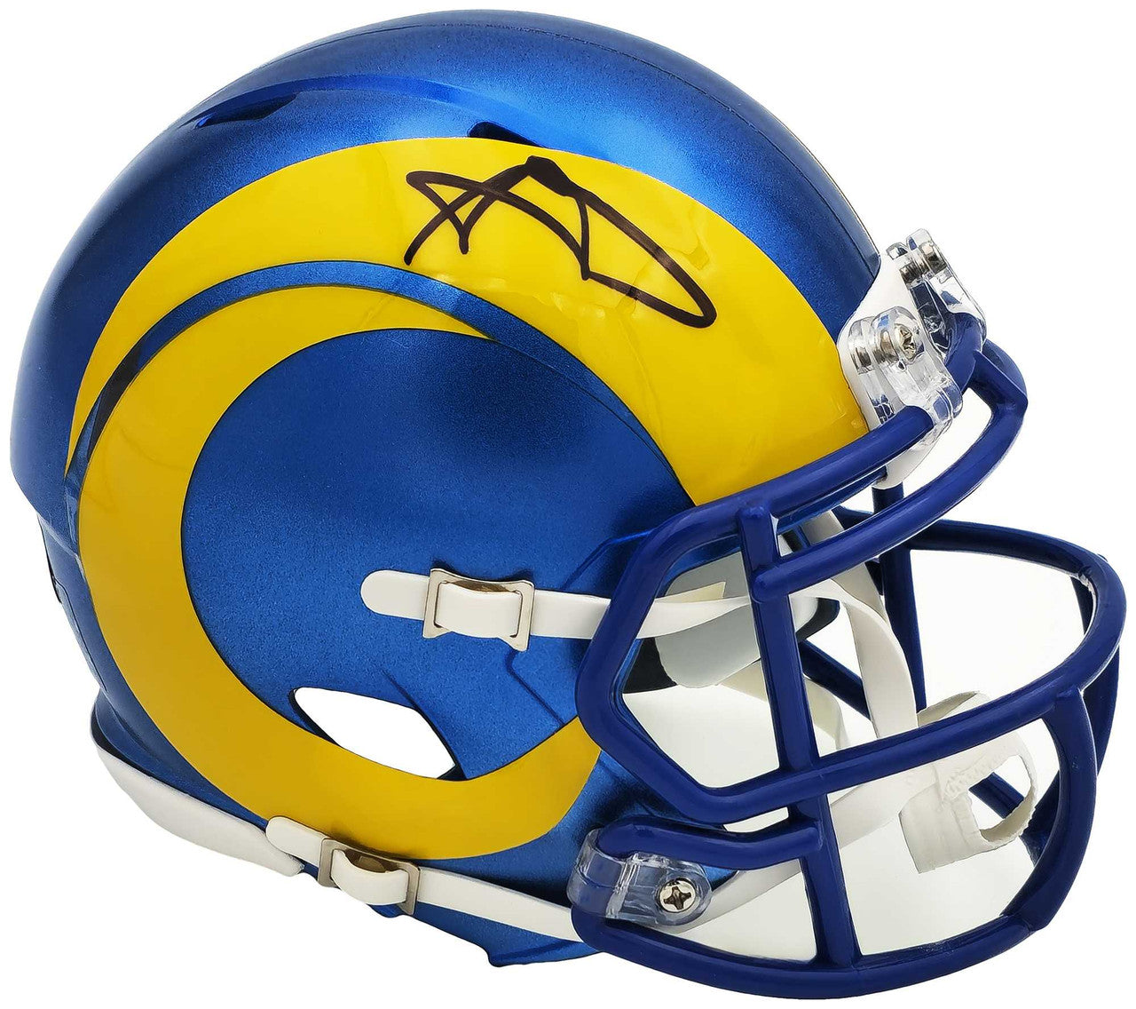 Aaron Donald Autographed Los Angeles Rams Blue Speed Mini Helmet Beckett BAS Witness
