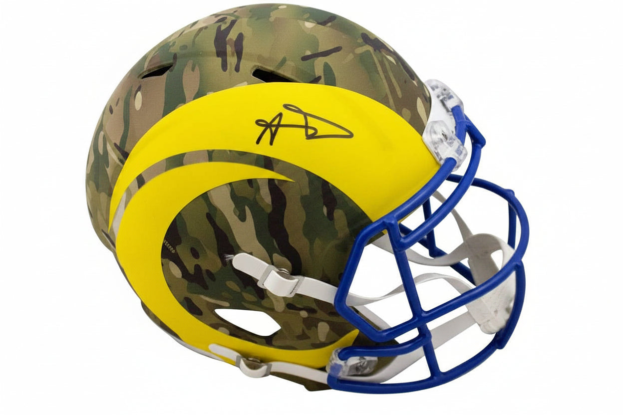 Los Angeles Rams Aaron Donald Autographed Riddell Full-Size Speed Replica Camo Helmet - JSA Witnessed COA