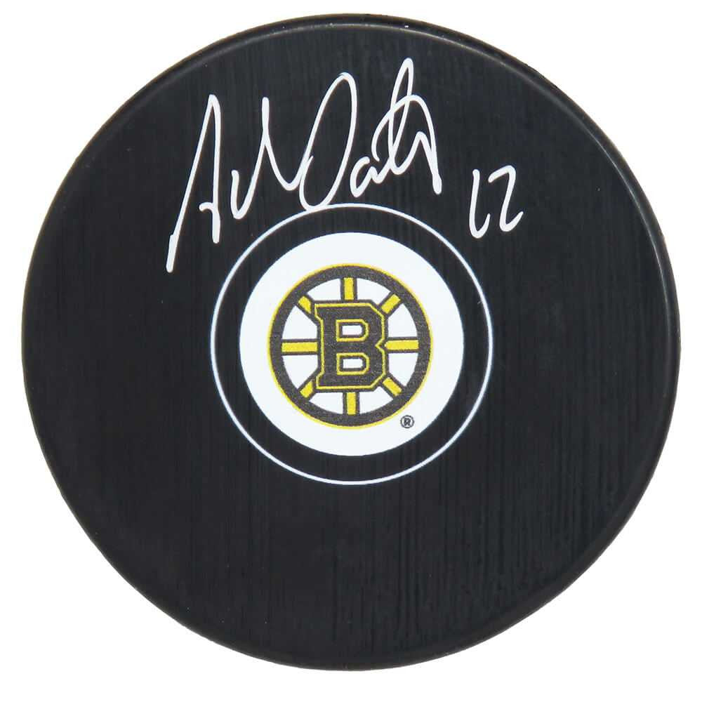 Adam Oates Signed Boston Bruins Logo Hockey Puck - Schwartz Authenticated