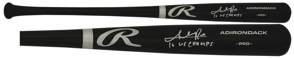 Addison Russell Signed Rawlings Pro Black Baseball Bat w/2016 WS Champs - Schwartz Authenticated