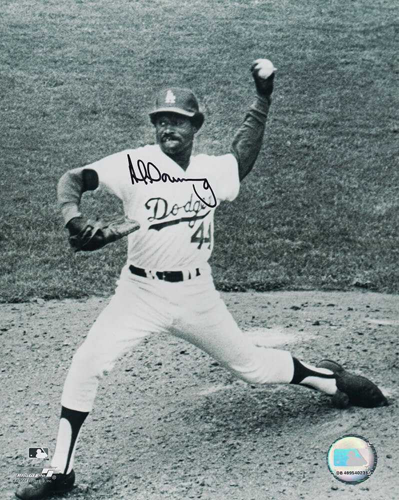 Al Downing Signed Dodgers Pitching B&W 8x10 Photo - Schwartz Authenticated