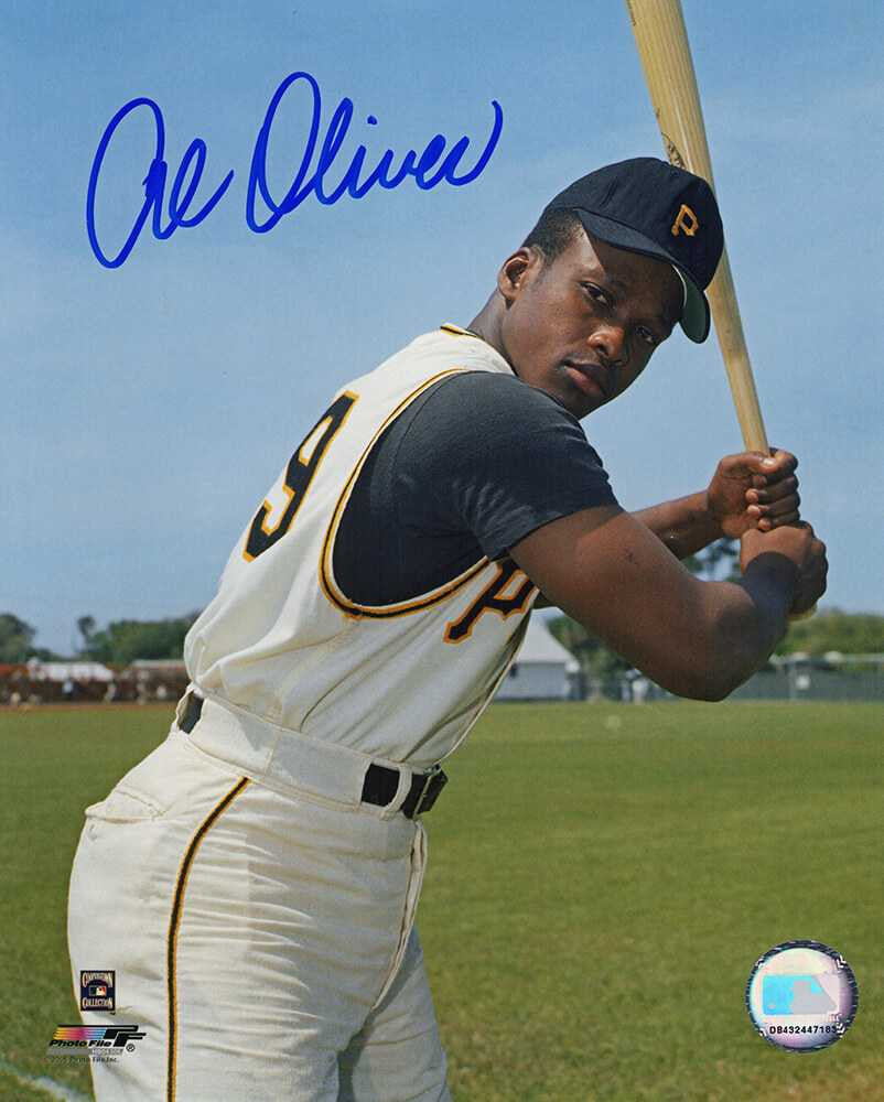 Al Oliver Signed Pittsburgh Pirates Bat Pose 8x10 Photo - Schwartz Authenticated