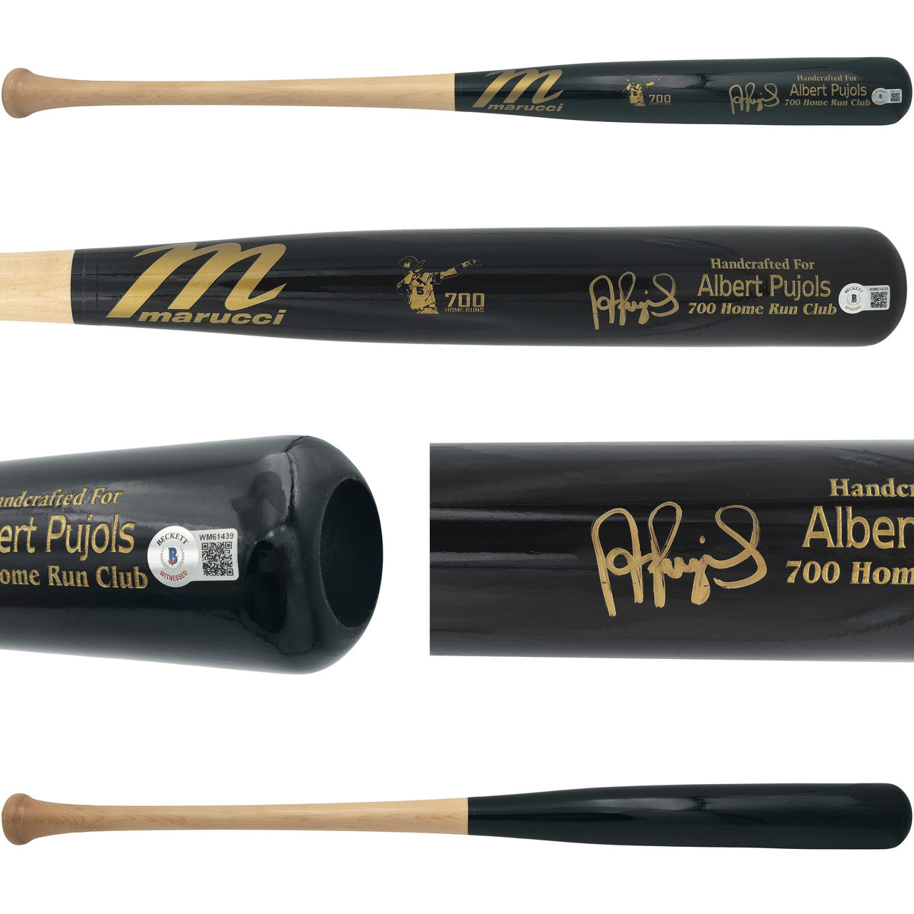 Albert Pujols Autographed Marucci Black Bat “700 Home Run Club” Engraved – St. Louis Cardinals – Beckett BAS Witness