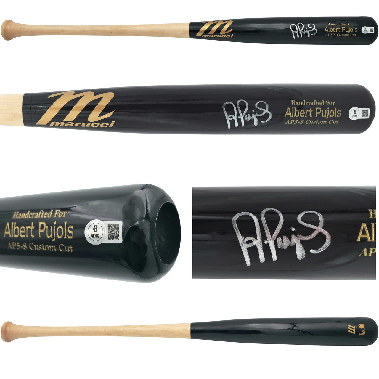 Albert Pujols Autographed Black Marucci Player Model Baseball Bat St. Louis Cardinals Beckett BAS Witness!