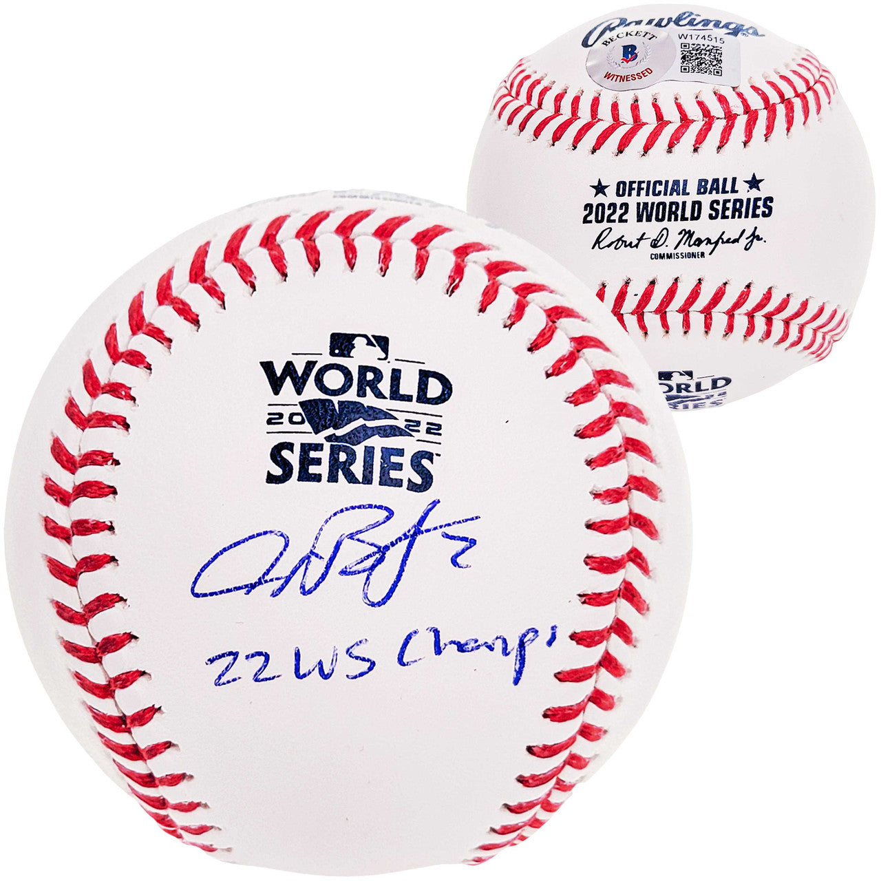 Alex Bregman Autographed Official 2022 World Series Logo MLB Baseball Houston Astros "22 WS Champs" Beckett BAS Witness