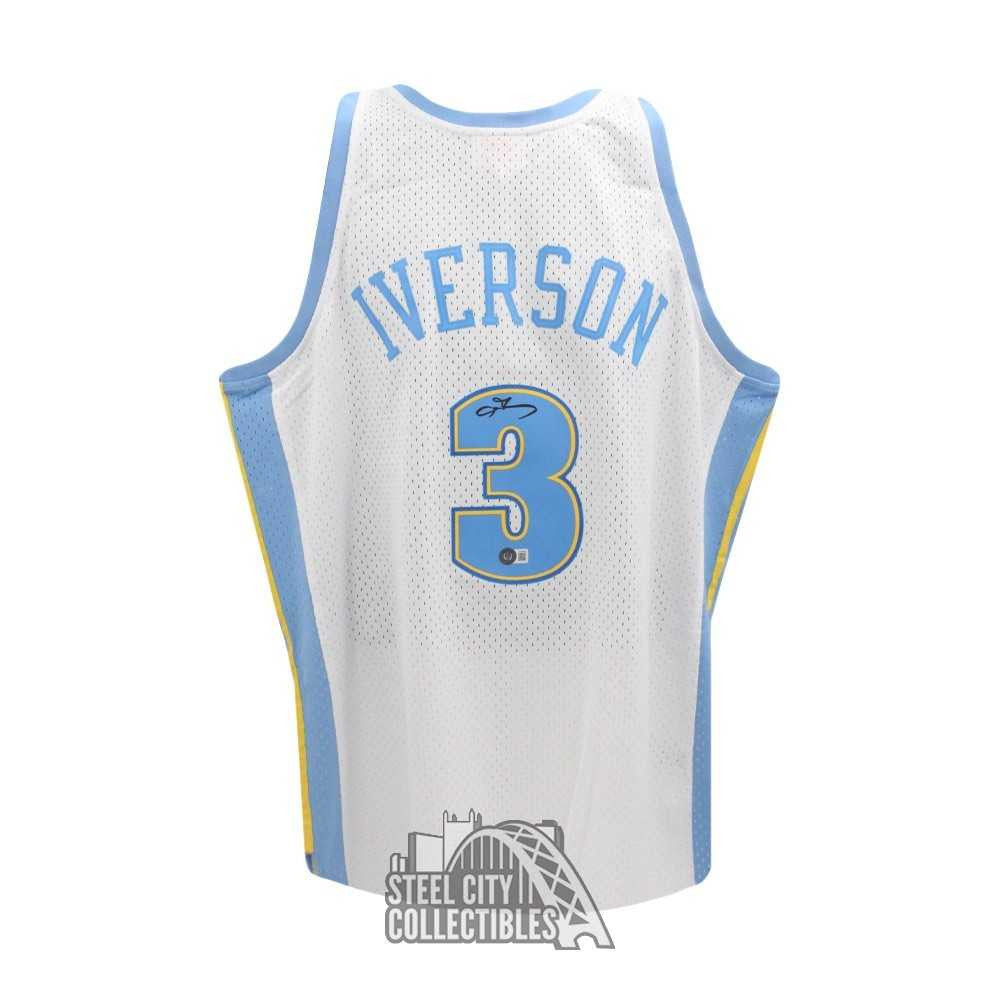 Allen Iverson Autographed Denver Mitchell & Ness White Basketball Jersey (L) - BAS