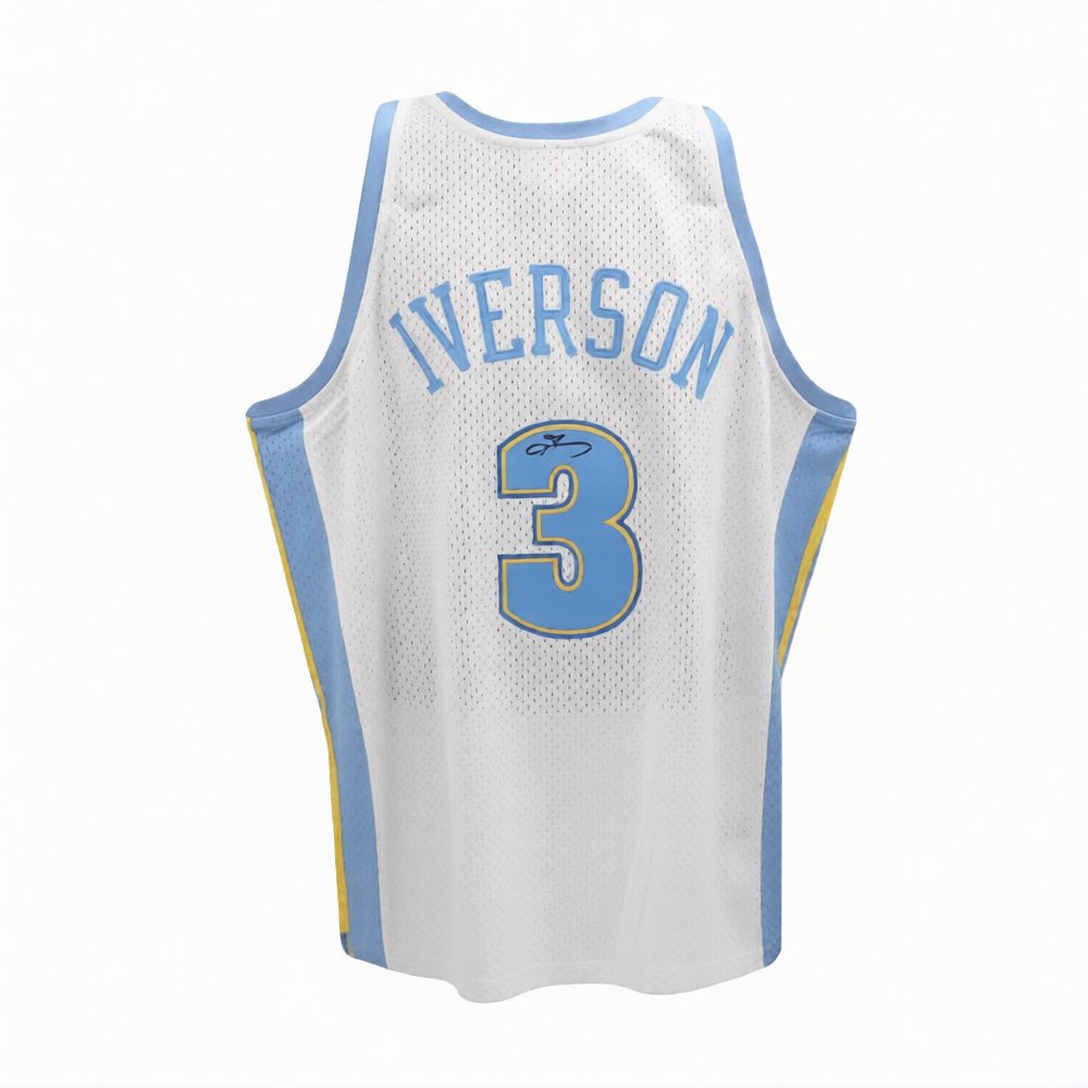 Denver Nuggets Allen Iverson Autographed White Mitchell & Ness Basketball Jersey (Size XL) - Beckett BAS COA