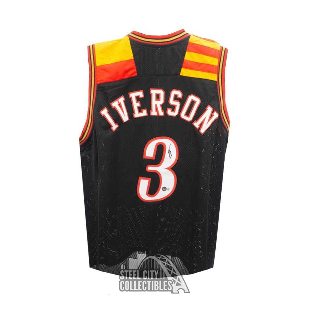 Allen Iverson Autographed Philadelphia Custom Black Basketball Jersey - BAS (Colored Shoulders)