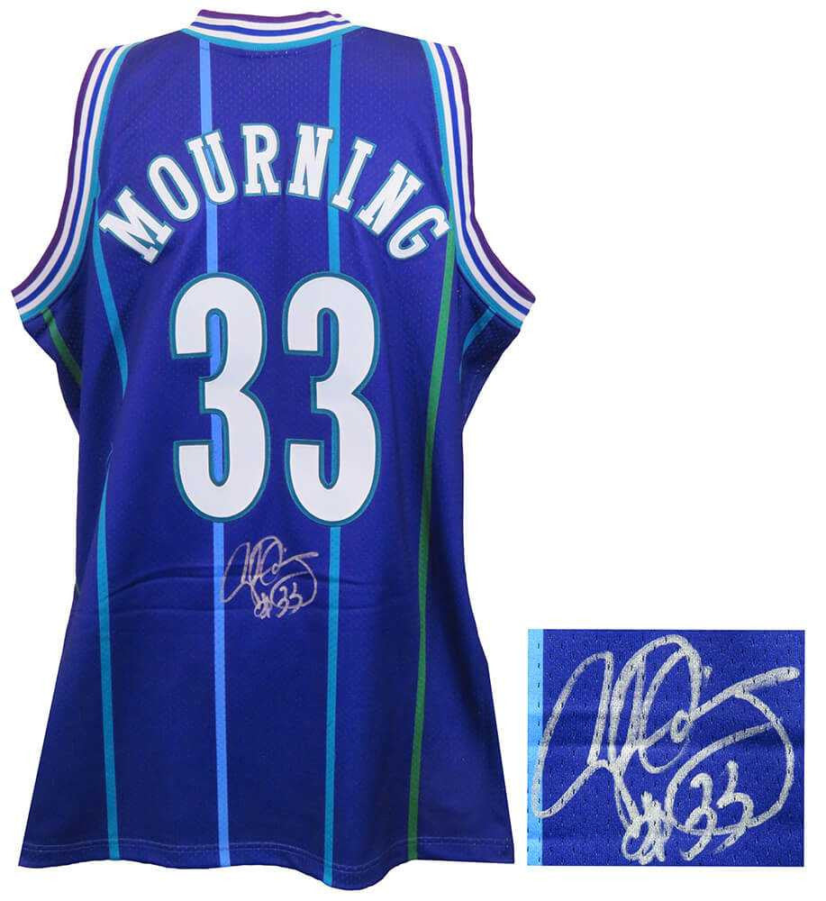 Alonzo Mourning Signed Charlotte Hornets Throwback 1994 Purple M&N Authentic Basketball Jersey - Schwartz Authentic