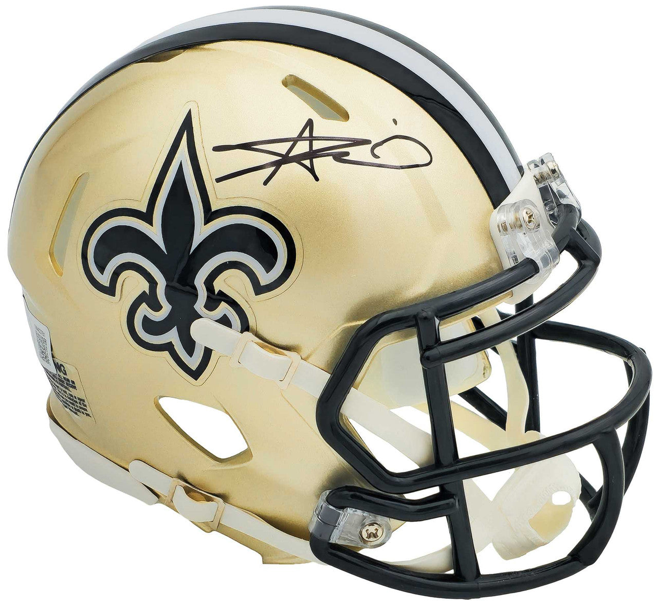 Alvin Kamara Autographed New Orleans Saints Gold Speed Mini Helmet Beckett BAS Witness