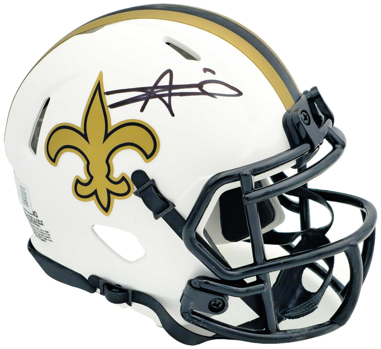 Alvin Kamara Autographed New Orleans Saints Lunar Eclipse White Speed Mini Helmet Beckett BAS Witness