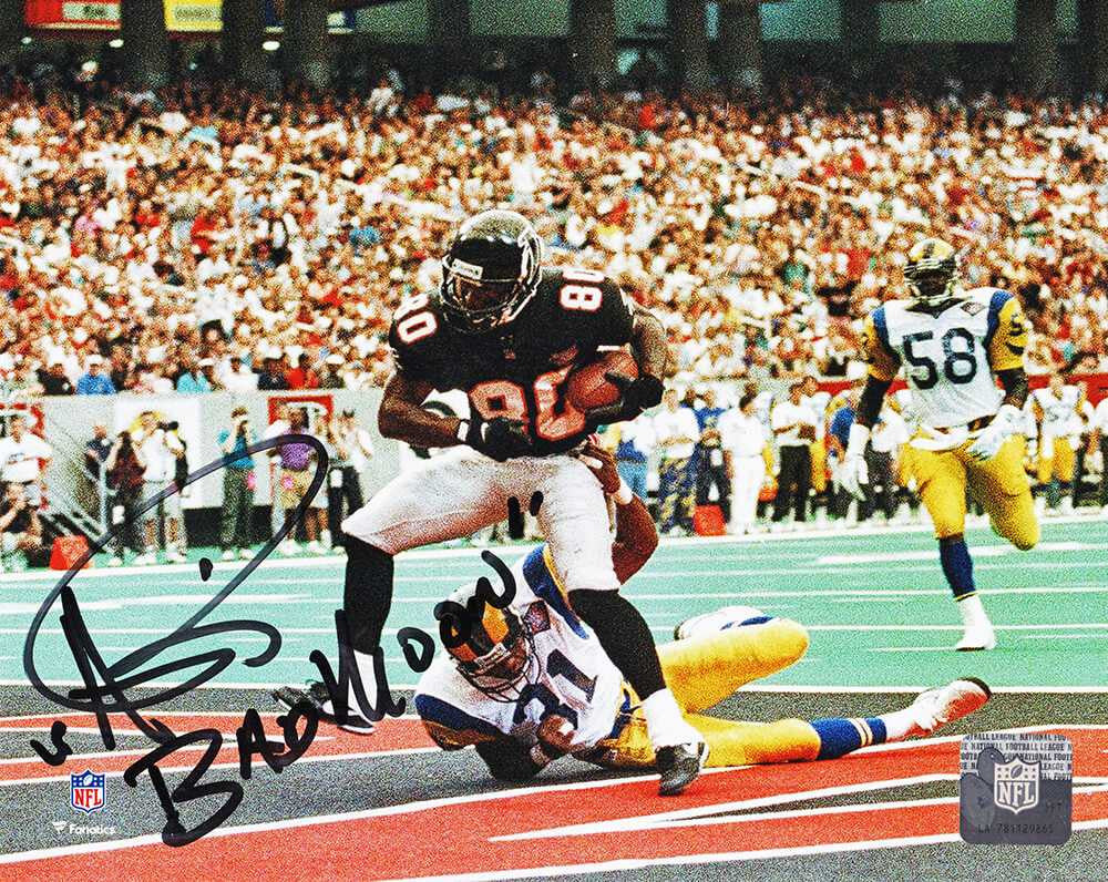 Andre Rison Signed Atlanta Falcons TD Endzone Catch 8x10 Photo w/Bad Moon - Schwartz Authenticated