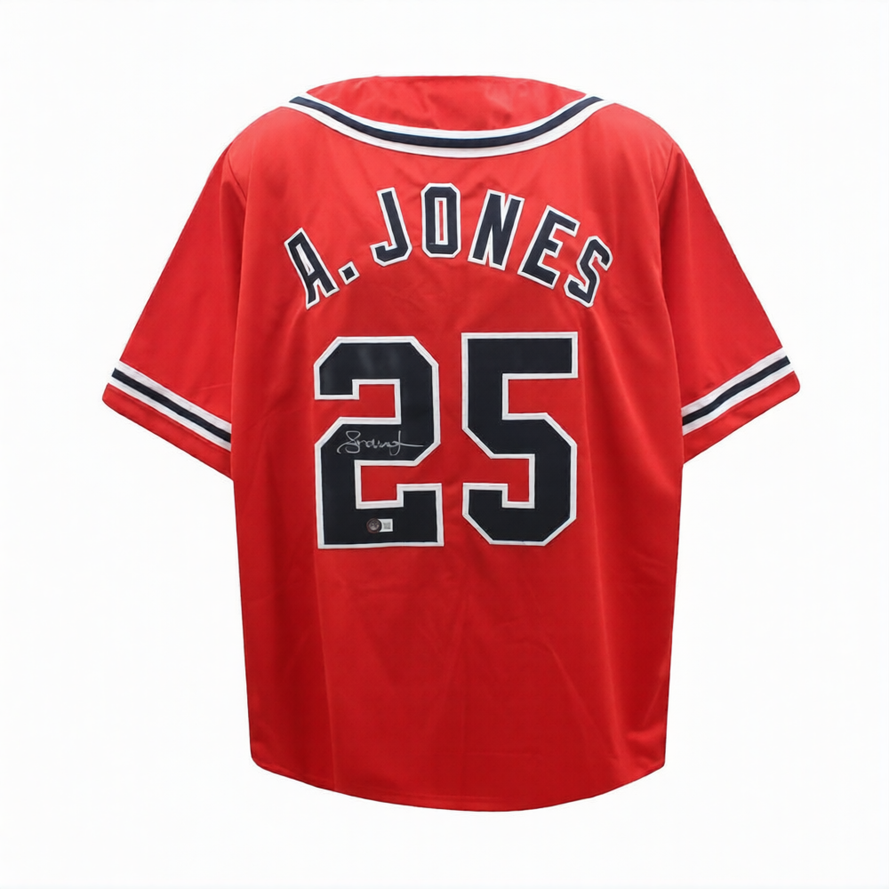 Atlanta Braves Andruw Jones Autographed Red Custom Baseball Jersey - Beckett BAS Certified