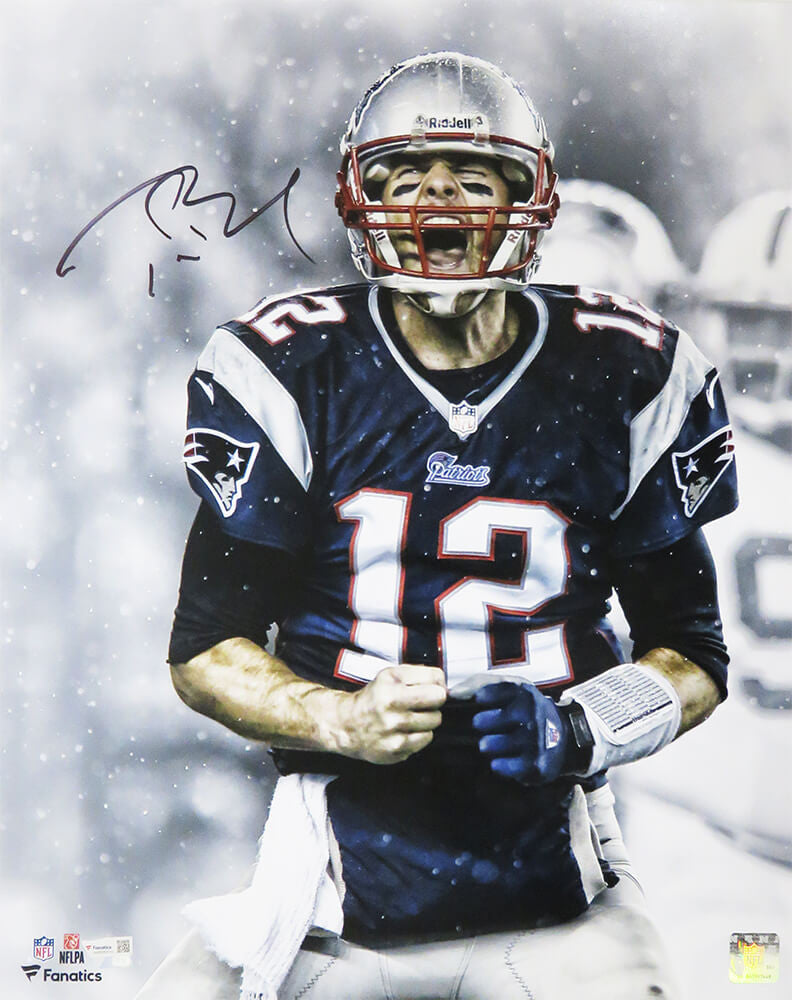 Tom Brady Signed New England Patriots Snow Game Screaming 16x20 Photo - Fanatics