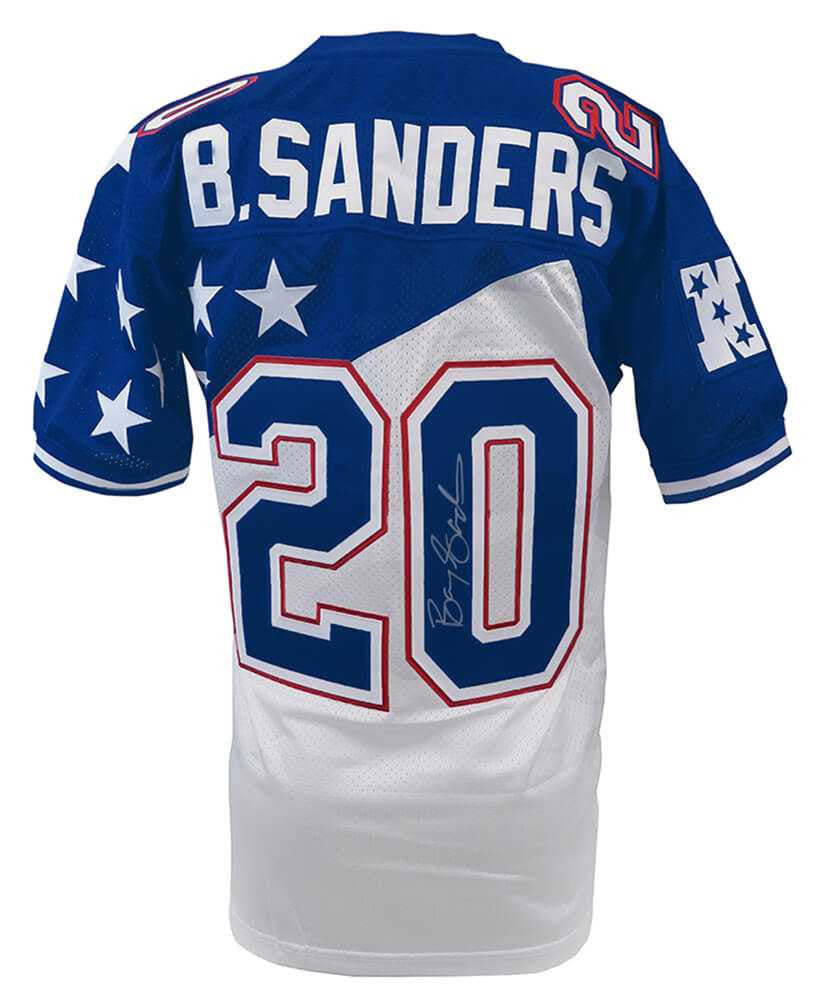Barry Sanders Autographed 1995 Pro Bowl White M&N Authentic Jersey – Schwartz Authenticated