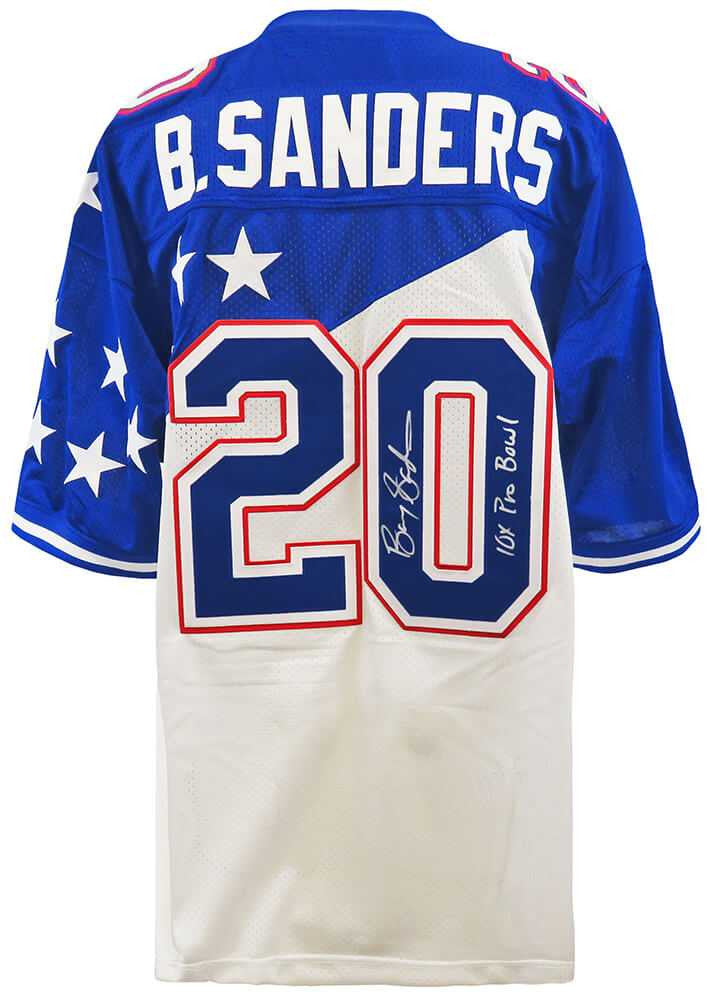 Barry Sanders Signed 1995 Pro Bowl White M&N Authentic Football Jersey w/10x Pro Bowl - Schwartz Authenticated
