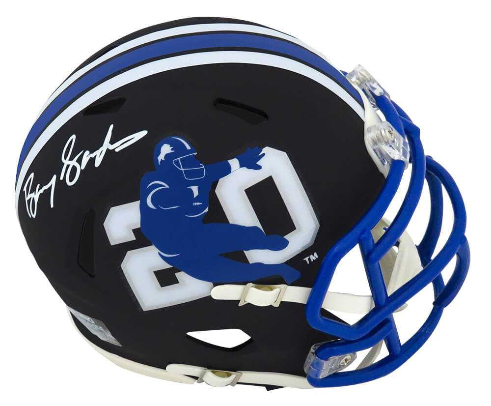 Barry Sanders Signed Detroit Lions Barry Sanders Logo Black Riddell Speed Mini Helmet - Schwartz Authenticated