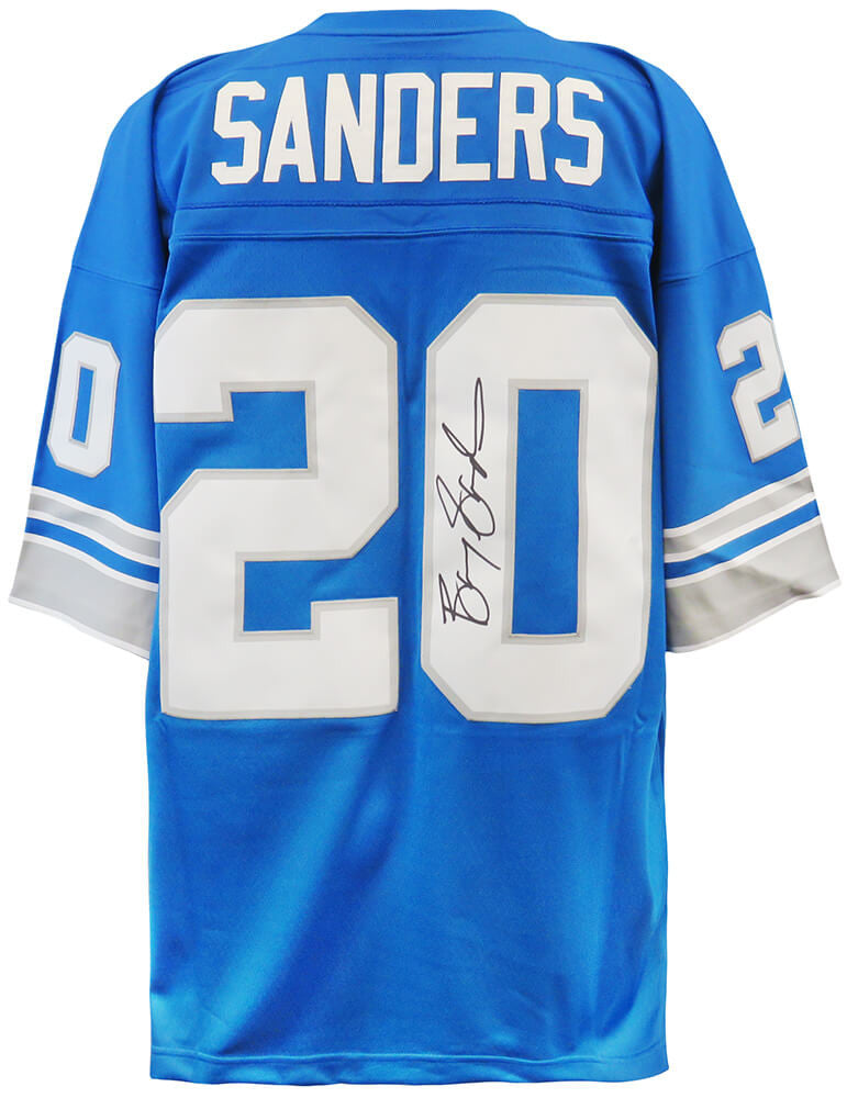 Barry Sanders Signed Detroit Lions Blue 1996 Throwback M&N NFL Legacy Football Jersey - Schwartz Authenticated
