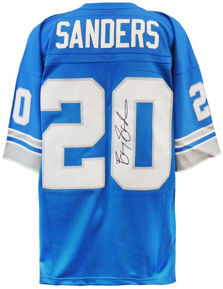 Barry Sanders Signed Detroit Lions Blue 1996 Throwback M&N NFL Legacy Football Jersey - Schwartz Authenticated!