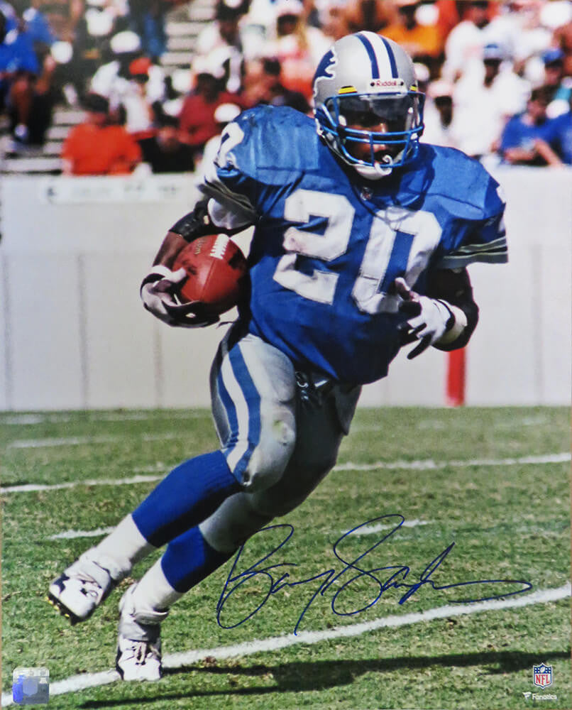 Barry Sanders Signed Detroit Lions Running With Football Action 16x20 Photo - Schwartz Authenticated