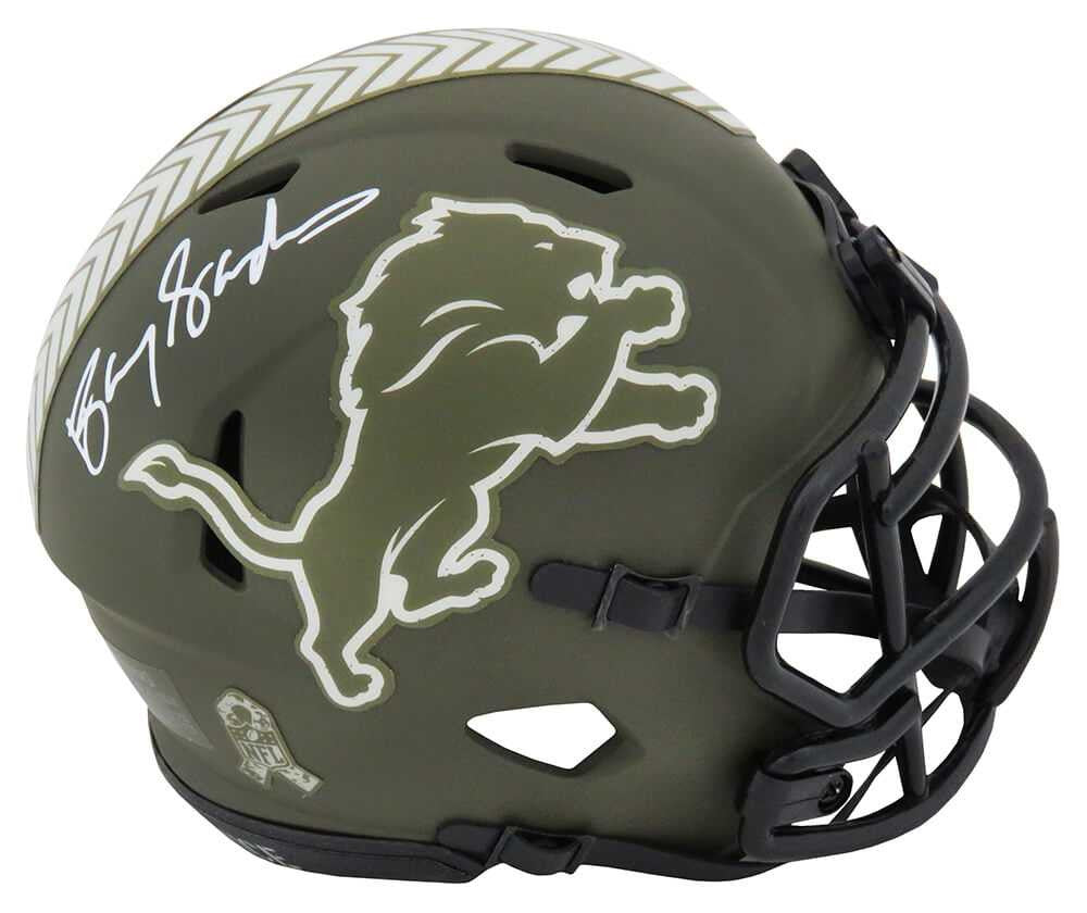 Barry Sanders Signed Lions Salute to Service Speed Mini Helmet – COA